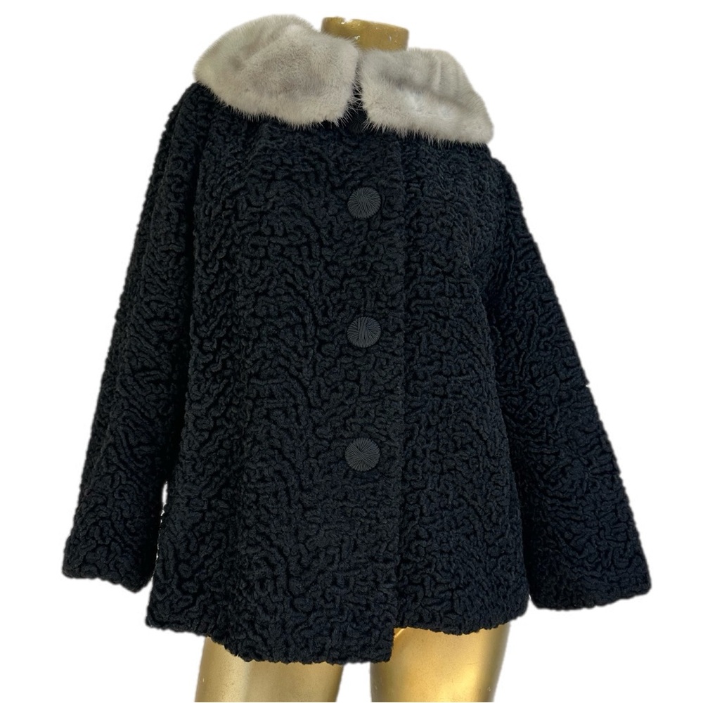 Vintage unbranded black Persian curly lamb coat with  genuine mink collar